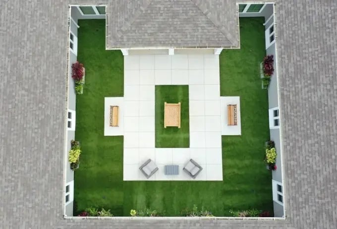 Walden Woods courtyard aerial Walden Woods courtyard aerial